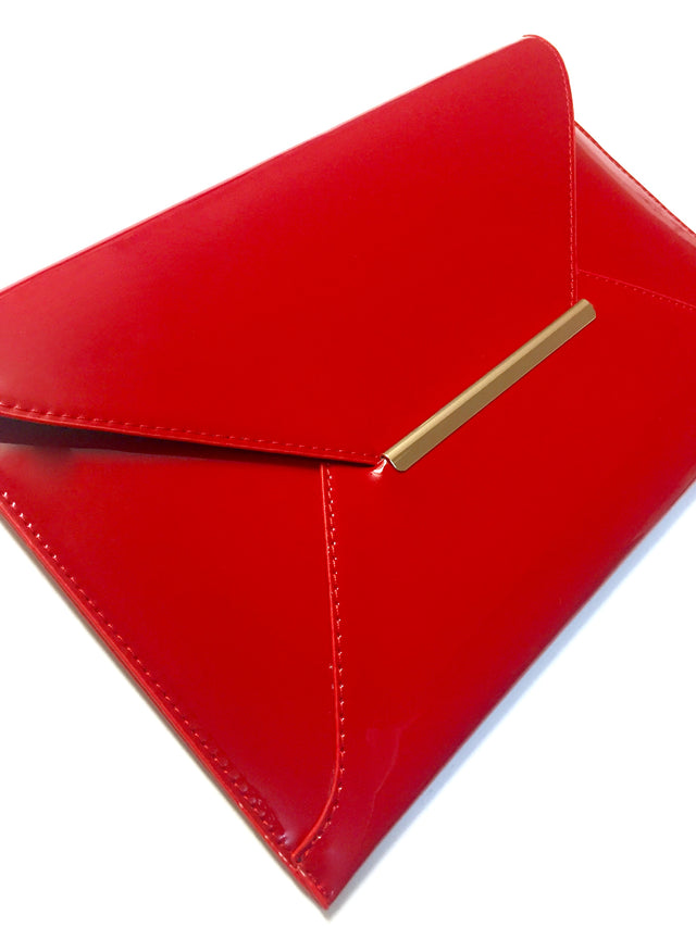Patent Leather Envelope Clutch in Red