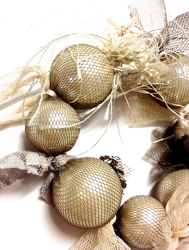 Mesh Wrapped Pearl Bracelet in Neutral Tones