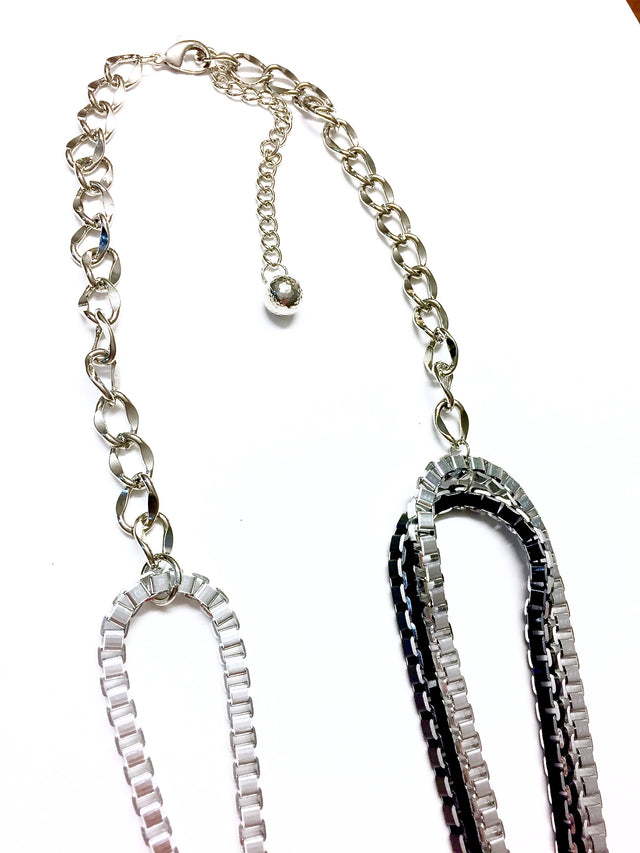 Box Chain Knot Silver Black Necklace