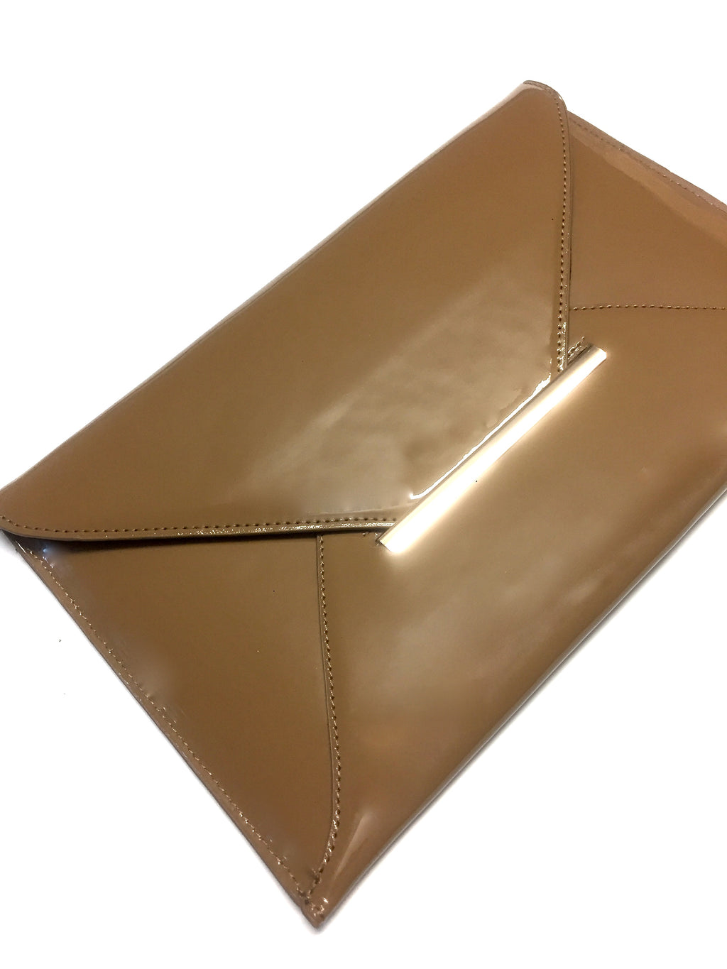 Taupe patent clutch online bag