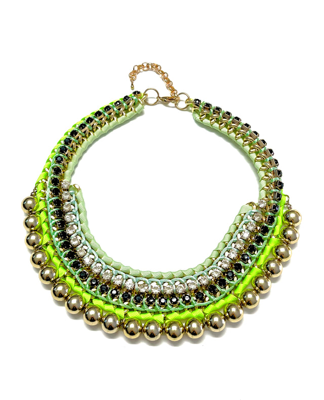 Bib Necklace with Neon Green Gold Accents