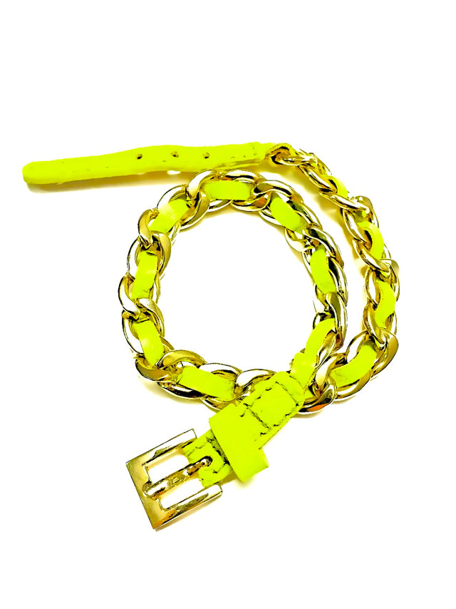 Gold Link Bracelet with Neon Leather