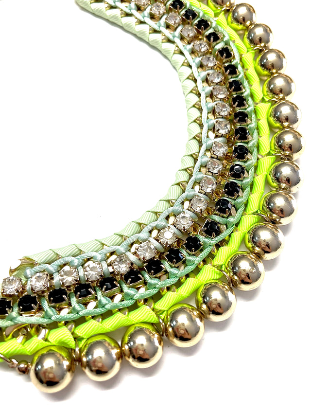 Bib Necklace with Neon Green Gold Accents