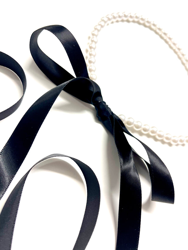 Black Ribbon Faux Pearl Necklace