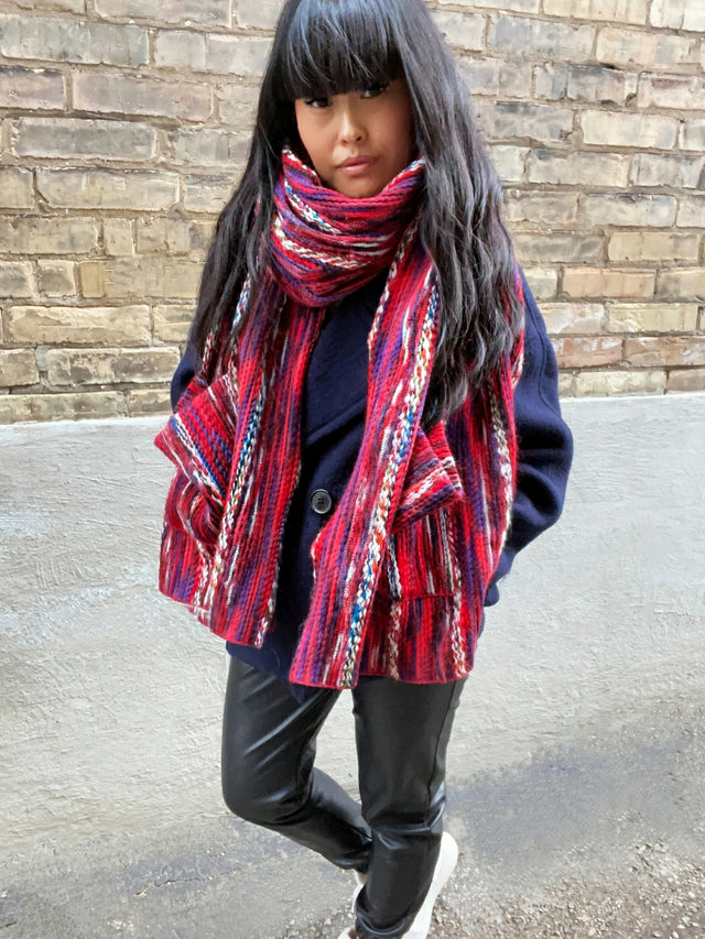 Regular Size Pocket Scarf in a Multi Red
