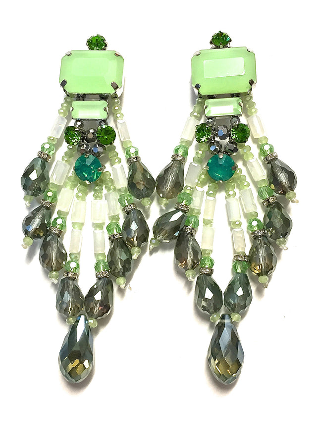 Green Beaded Chandelier Earrings