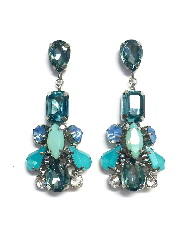 Multi Blue Rhinestone Drop Earrings