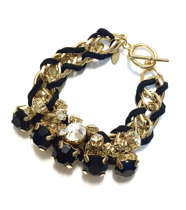 Rhinestone Beaded Gold Chain Bracelet