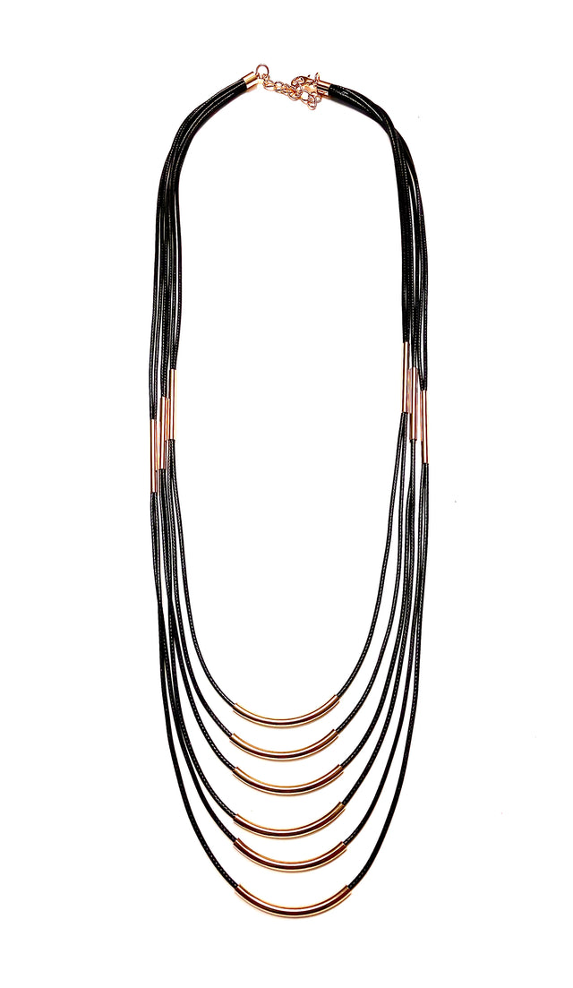 Layered Rope Long Necklace in Black