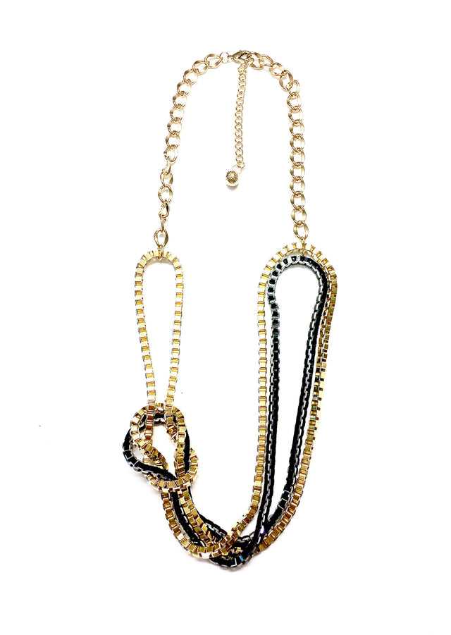 Box Chain Knot Gold Black Necklace