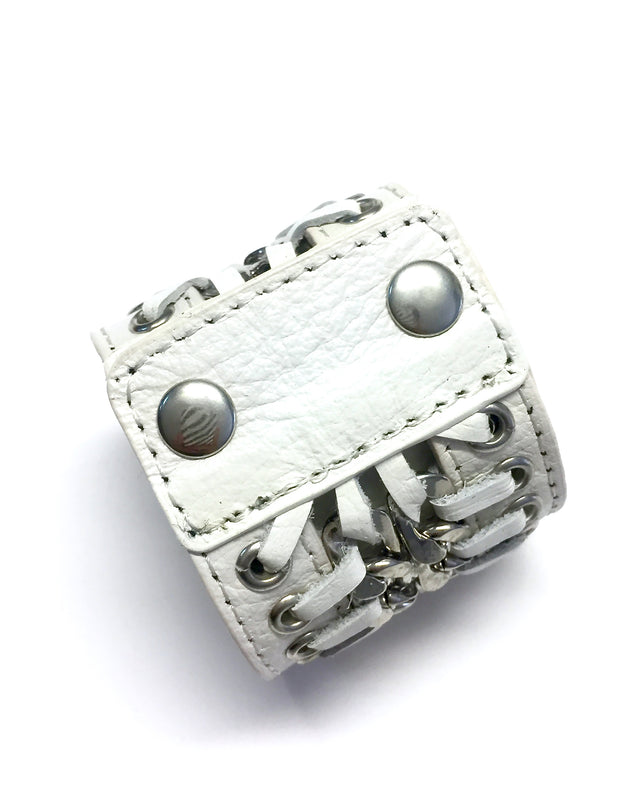 White Leather Silver Link Cuff