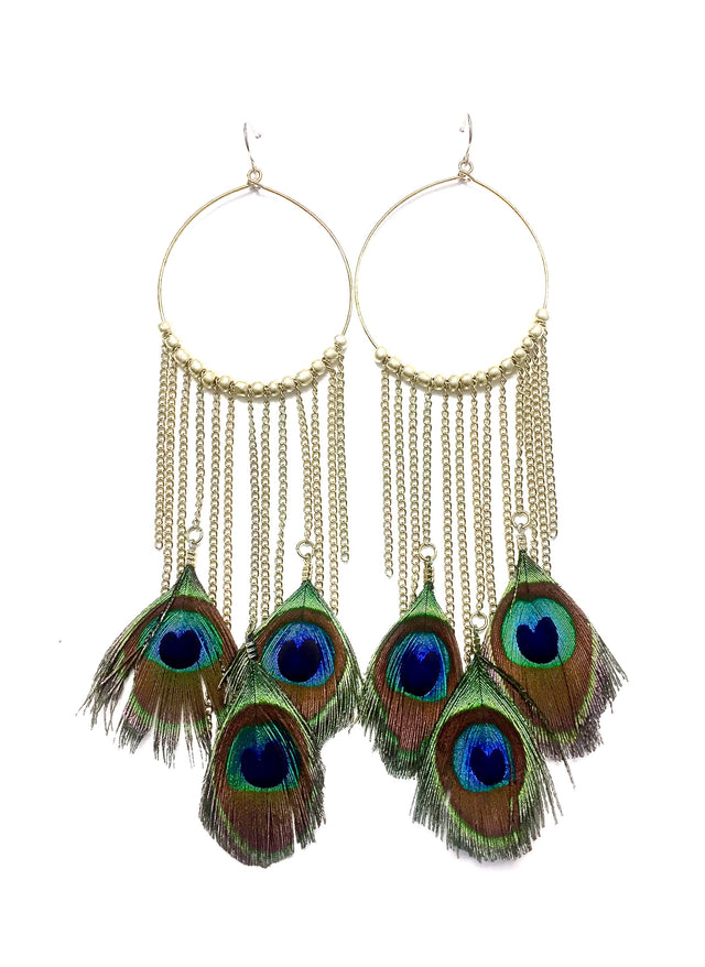Multi-Strand Peacock Dangling Earrings