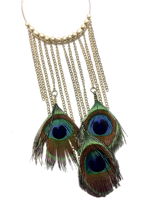 Multi-Strand Peacock Dangling Earrings