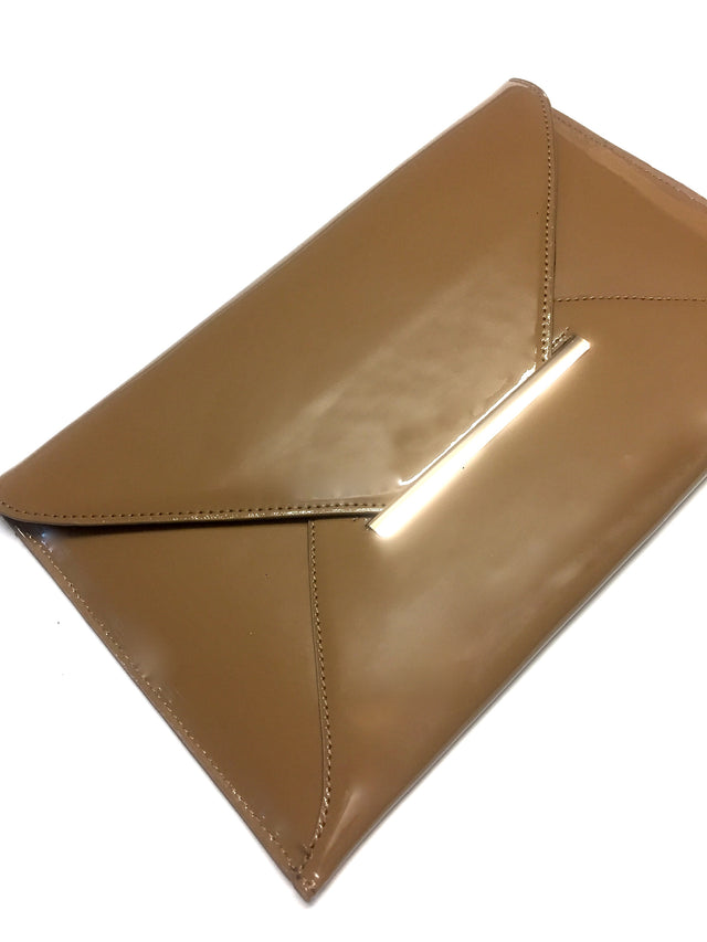 Patent Leather Envelope Clutch in Taupe