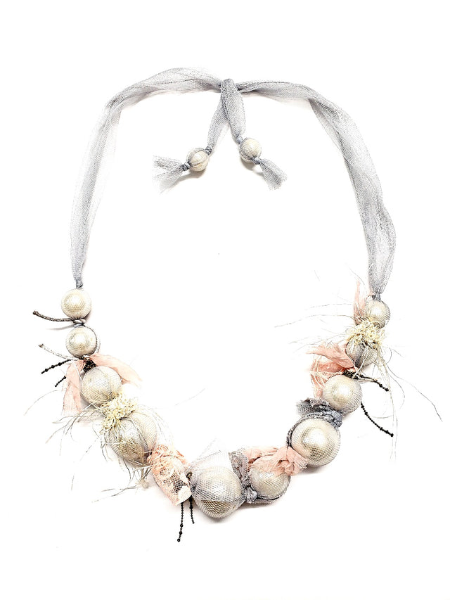 Mesh Wrapped Pearl Necklace