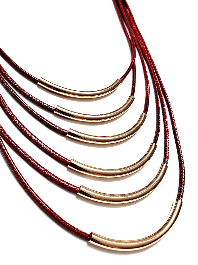 Layered Rope Long Necklace in Burgundy